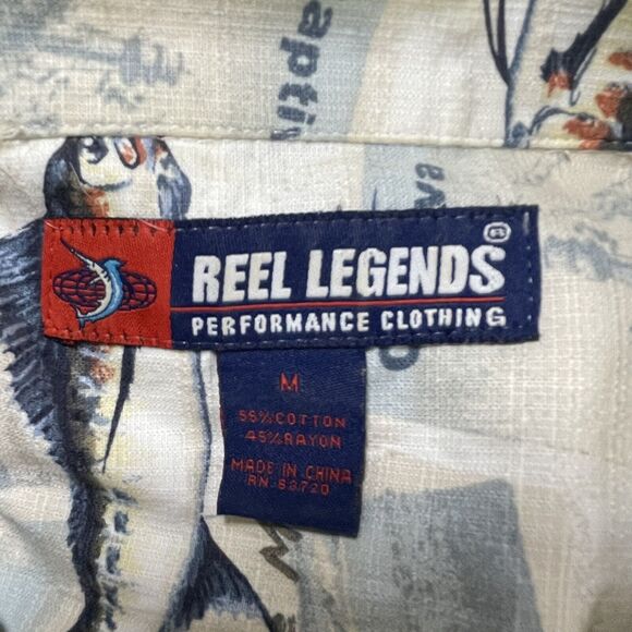 Reel Legends Fish Print Shirt Sz M Mens Button Up Key West Captive Short Sleeve - Picture 12 of 13